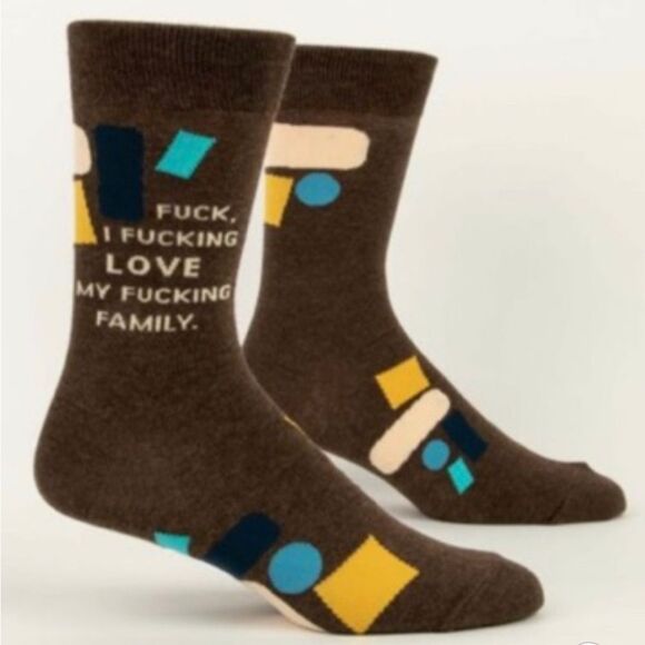 🆕 Blue Q Men’s Brown Novelty Socks “ F*ck I F*cking LOVE My F*cking Family” - Picture 1 of 5